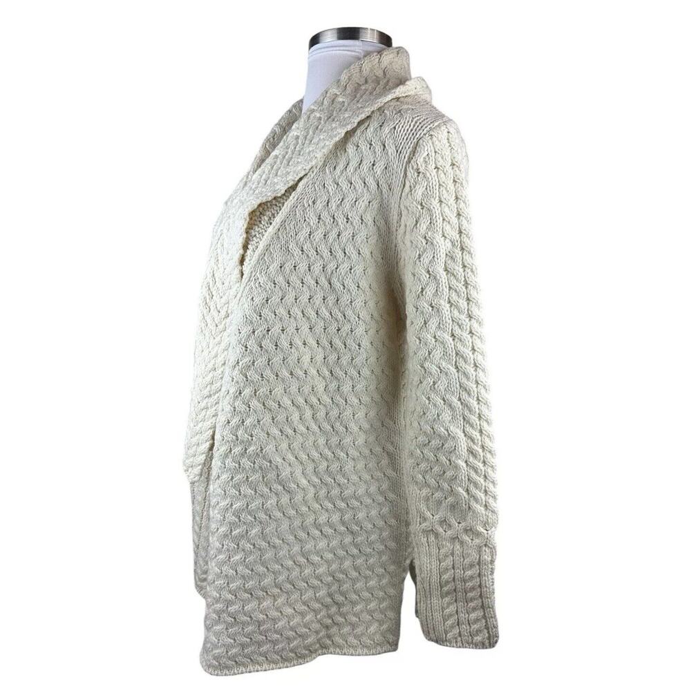IrelandsEye Glenross Waterfall Cardigan Sweater Wool Natural Chunky Knit Medium - Picture 10 of 16